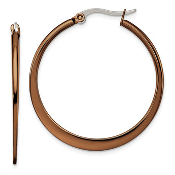 Stainless Steel Brown IP plated 34mm Hoop Earrings