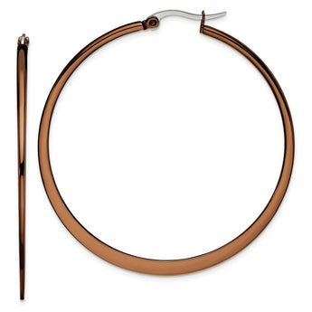 Stainless Steel Brown IP-plated 52mm Hoop Earrings