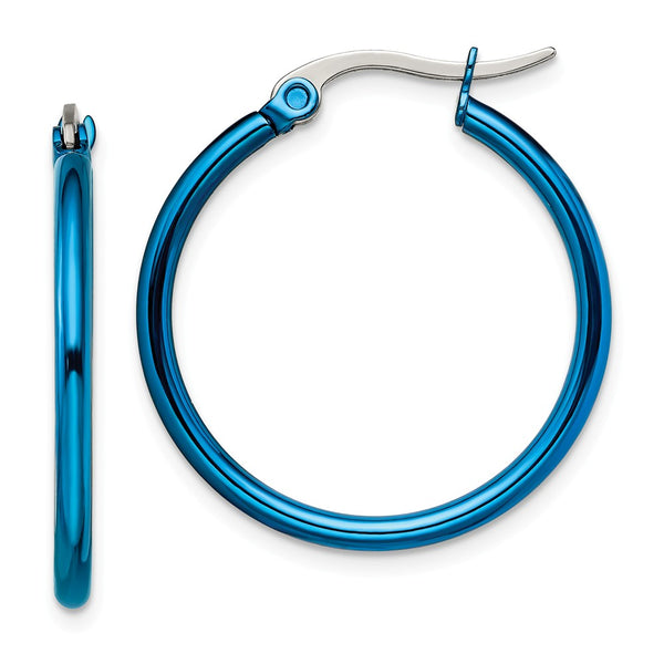 Stainless Steel Blue IP plated 26mm Hoop Earrings