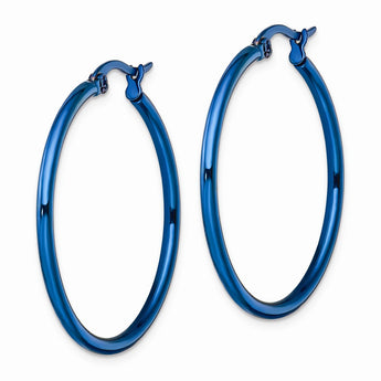 Stainless Steel Blue IP plated 32mm Hoop Earrings