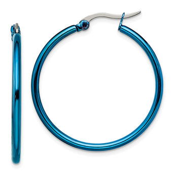 Stainless Steel Blue IP plated 32mm Hoop Earrings