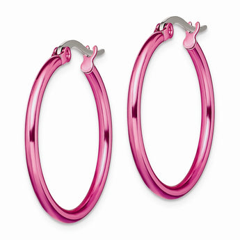 Stainless Steel Pink IP plated 26mm Hoop Earrings