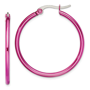 Stainless Steel Pink IP plated 32mm Hoop Earrings