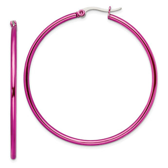 Stainless Steel Pink IP plated 48mm Hoop Earrings