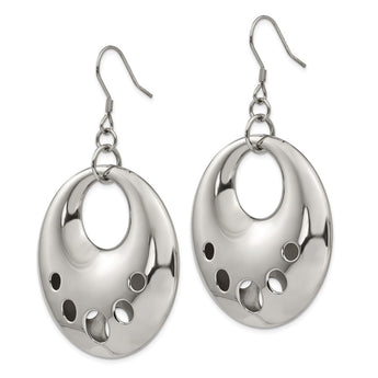 Stainless Steel Polished Circle Cut Out Dangle Earrings