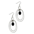 Stainless Steel Multiple Circles with Black Glass Dangle Earrings