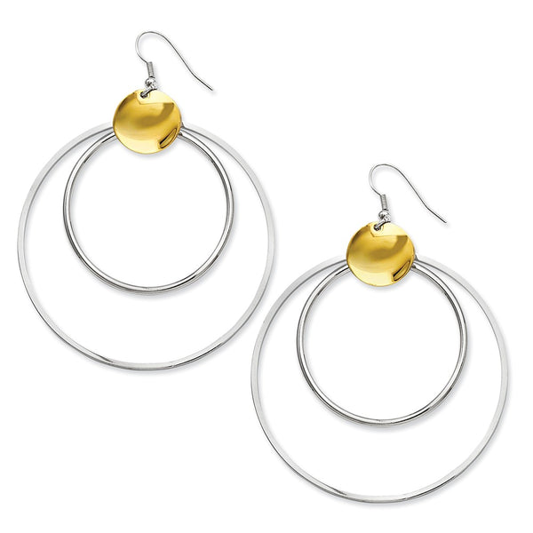 Stainless Steel Yellow IP-plated Circle & Large Circle Dangle Earrings