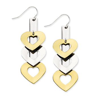 Stainless Steel Yellow IP-plated & Polished Hearts Dangle Earrings - Birthstone Company