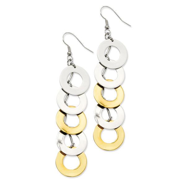 Stainless Steel Yellow IP-plated & Polished Circle Dangle Earrings