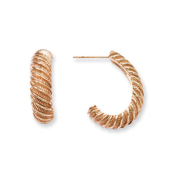 Stainless Steel Pink IP-plated Textured J Hoop Earrings