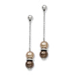 Stainless Steel Brown & Champagne Simulated Pearl Post Earrings