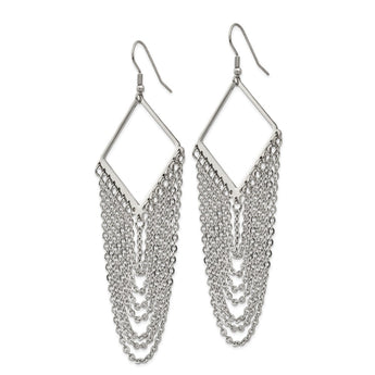 Stainless Steel Diamond Shape w/Dangle Chain Earrings