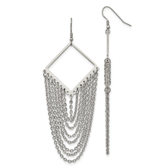 Stainless Steel Diamond Shape w/Dangle Chain Earrings