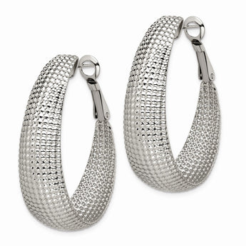 Stainless Steel Textured Oval Hoop Earrings