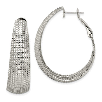 Stainless Steel Textured Oval Hoop Earrings