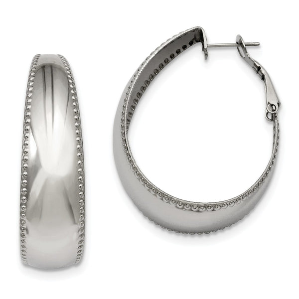 Stainless Steel Textured Edge 40mm Oval Hoop Earrings