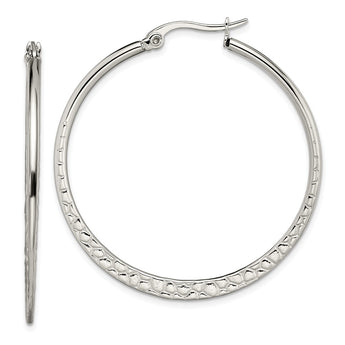 Stainless Steel 40mm Textured Hoop Earrings