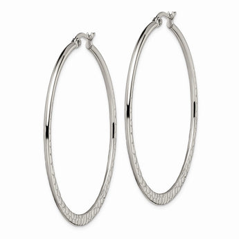 Stainless Steel 50mm Textured Hoop Earrings