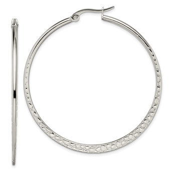 Stainless Steel 50mm Textured Hoop Earrings