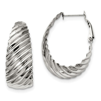 Stainless Steel 35mm Textured Oval Hoop Earrings