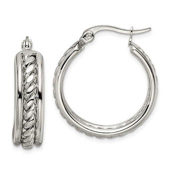 Stainless Steel 25mm Twisted Middle Hoop Earrings