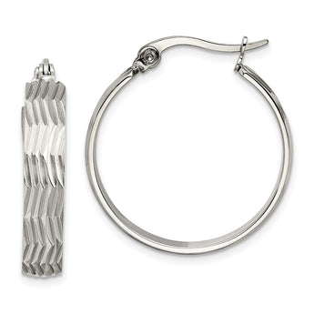 Stainless Steel Textured Hoop Earrings