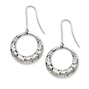 Stainless Steel Fancy Textured Hoop Dangle Earrings