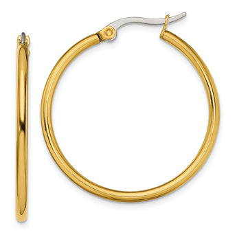 Stainless Steel Gold IP plated 32mm Hoop Earrings