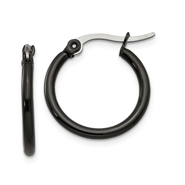 Stainless Steel Black IP plated 19mm Hoop Earrings