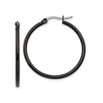 Stainless Steel Black IP plated 32mm Hoop Earrings