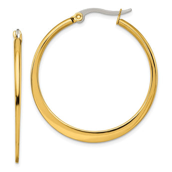 Stainless Steel Gold IP plated Tapered 34mm Hoop Earrings