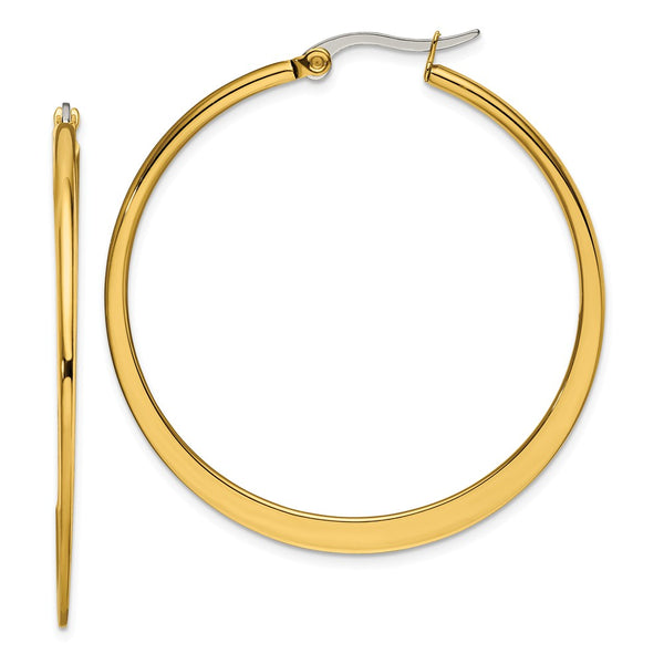 Stainless Steel Gold IP plated Tapered 43mm Hoop Earrings