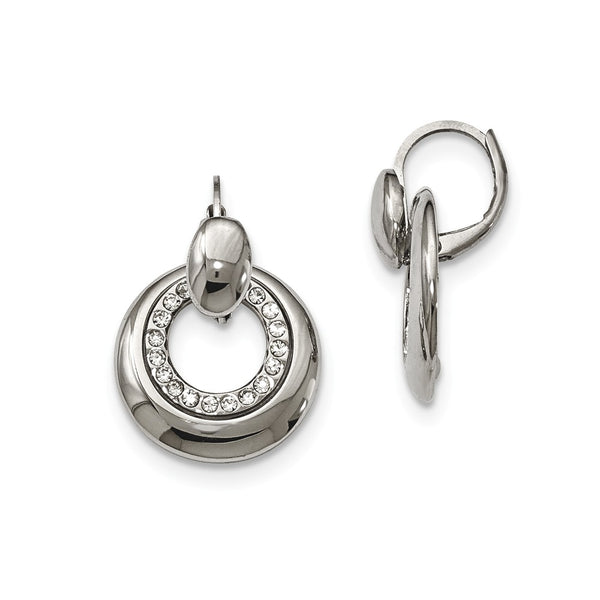 Stainless Steel Polished Circles with CZs Leverback Earrings