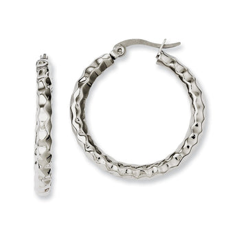 Stainless Steel Polished & Textured Hoop Earrings