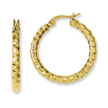 Stainless Steel Yellow IP-plated & Textured Hoop Earrings