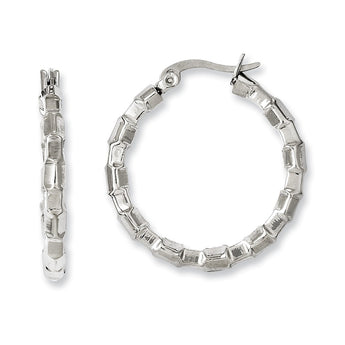 Stainless Steel Polished & Textured Hoop Earrings