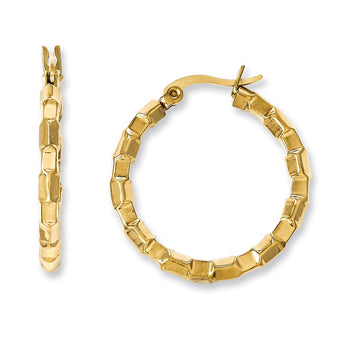 Stainless Steel Yellow IP-plated & Textured Hoop Earrings