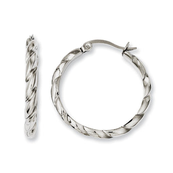 Stainless Steel Polished & Textured Hoop Earrings