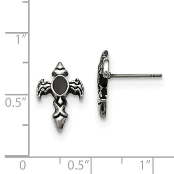 Stainless Steel Black Epoxy Cross Post Earrings