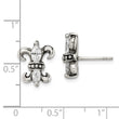 Stainless Steel Antiqued Fleur de lis with CZ Post Earrings