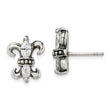 Stainless Steel Antiqued Fleur de lis with CZ Post Earrings