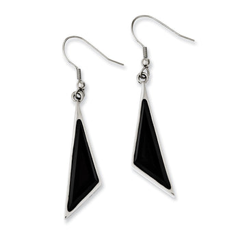 Stainless Steel Black Glass Polished Fancy Dangle Earrings