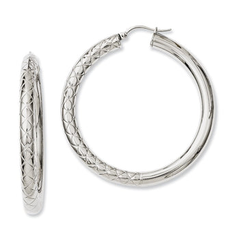 Stainless Steel Half Textured & Polished Hollow Hoop Earrings