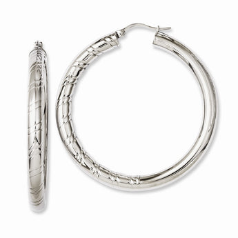 Stainless Steel Half Textured & Polished Hollow Hoop Earrings