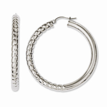 Stainless Steel Half Textured & Polished Hollow Hoop Earrings