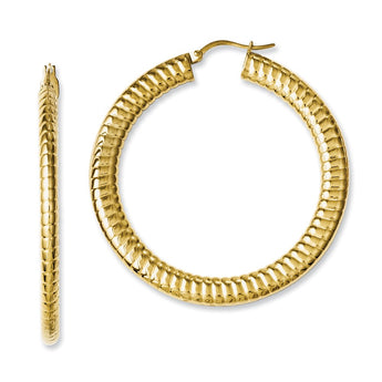 Stainless Steel Yellow IP-plated Textured Hollow Hoop Earrings