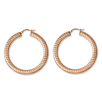 Stainless Steel Pink IP-plated Textured Hollow Hoop Earrings