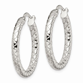 Stainless Steel Small Textured Hollow Hoop Earrings