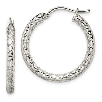 Stainless Steel Small Textured Hollow Hoop Earrings