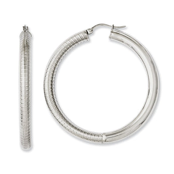 Stainless Steel Half Textured & Polished Hollow Hoop Earrings